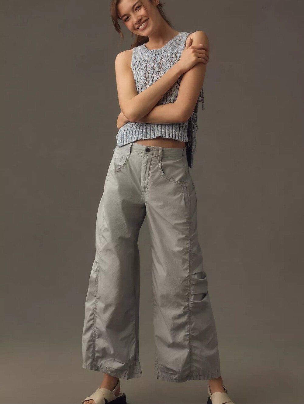 Anthropologie Pilcro Parachute Curve Barrel Pants Gray 31 Boho Baggy Wide Leg